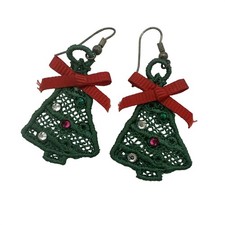 Christmas Tree Earrings Fashion Costume Jewelry Dangle Drop Rhinestone Bows 2"