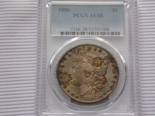 1886 PCGS AU58 Silver Morgan Dollar $ *** Toning ***