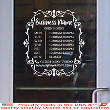 Custom Lettering BUSINESS OPEN HOURS Vinyl Decal for Shop Sign Door Window BS26J