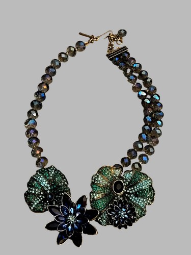 Heidi Daus Vintage & Signiert Blau & Grün Floral Kristall Halskette - Bild 6 von 12