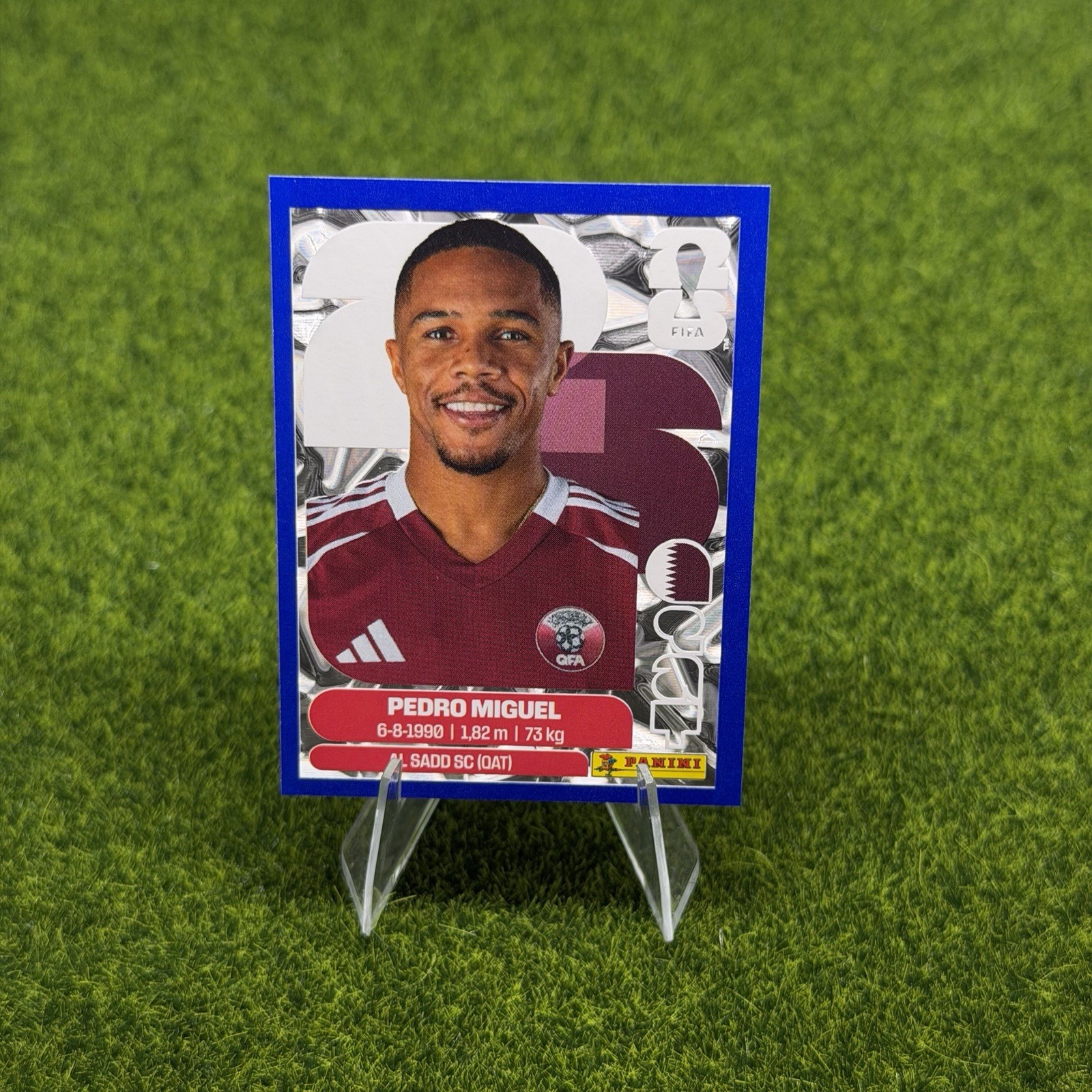 2026 Panini FIFA World Cup Sticker Blue Flood Crumple Pedro Miguel #QAT7