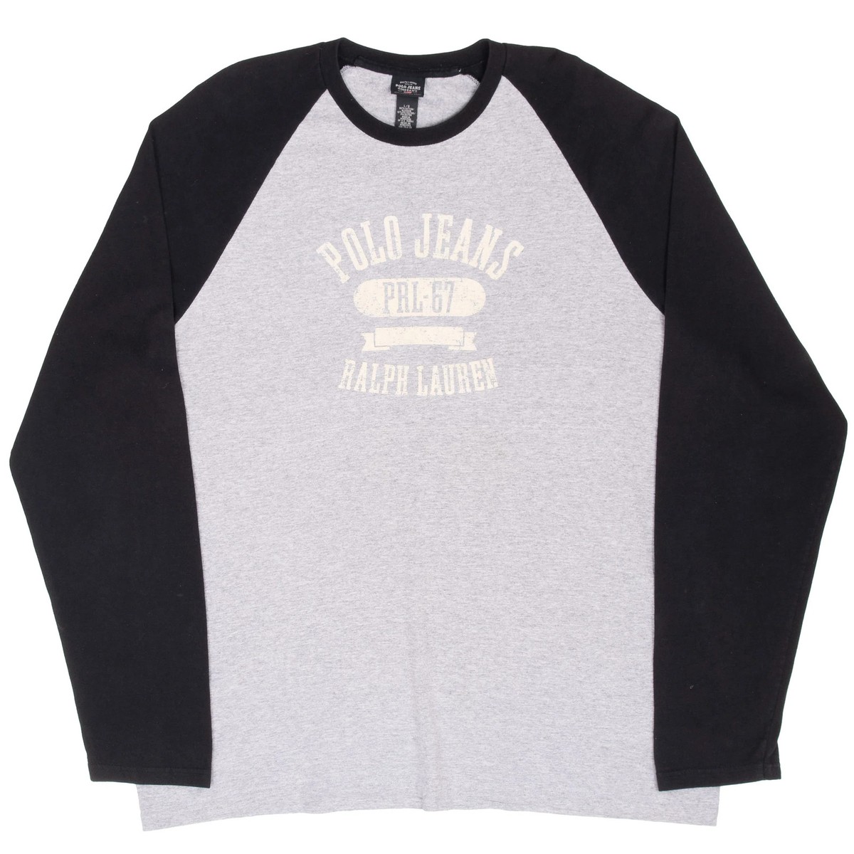 VINTAGE RALPH LAUREN POLO JEANS GREY BLACK LONG SLEEVE RAGLAN TEE 