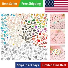 350Pcs Charm for Jewelry Making, Assorted Gold Enamel Charms, Mixed Bulk Tibe...