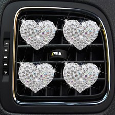 4 Pcs Bling Crystal Heart Shaped Air Fresheners - Vent Clips, Rhinestone Diff...