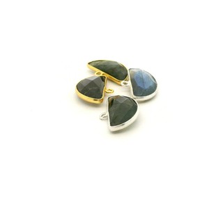 Authentic Natural Blue Labradorite Half Moon One Loop Bezel (9 × 18 mm) - Gold Plated Ove