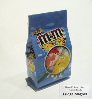 M&M Mini Chocolate Blue Bag FRIDGE MAGNET Novelty Indonesia 3D M&M's 2'' Tall