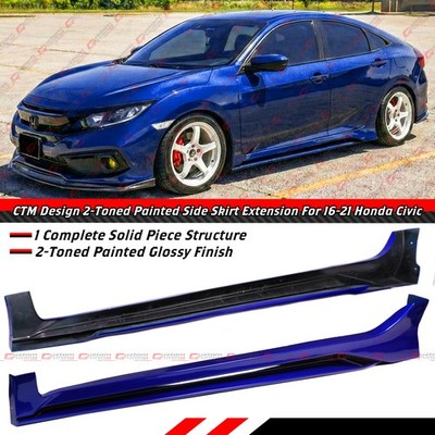 For 2016-2021 Honda Civic Sedan Hatchback FC FK4 CTM Blue Side Skirt Extension