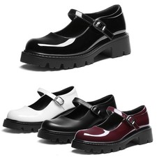 Women Retro Platform Round Toe Mary Jane Pumps Chunky Block Heel Dress Pumps