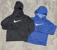 Nike Therma-FIT Youth Medium Hoodie Blue  Dark Gray Swoosh Pullover Sweatshirt