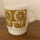 Vintage White Milk Glass Coffee Mug w/ Gold Floral Pattern, 8 fl oz