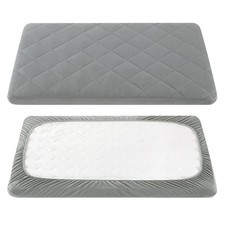 Soft Quilted Pack and Play Sheet in Grey - Breathable Toddler Mattress Protector