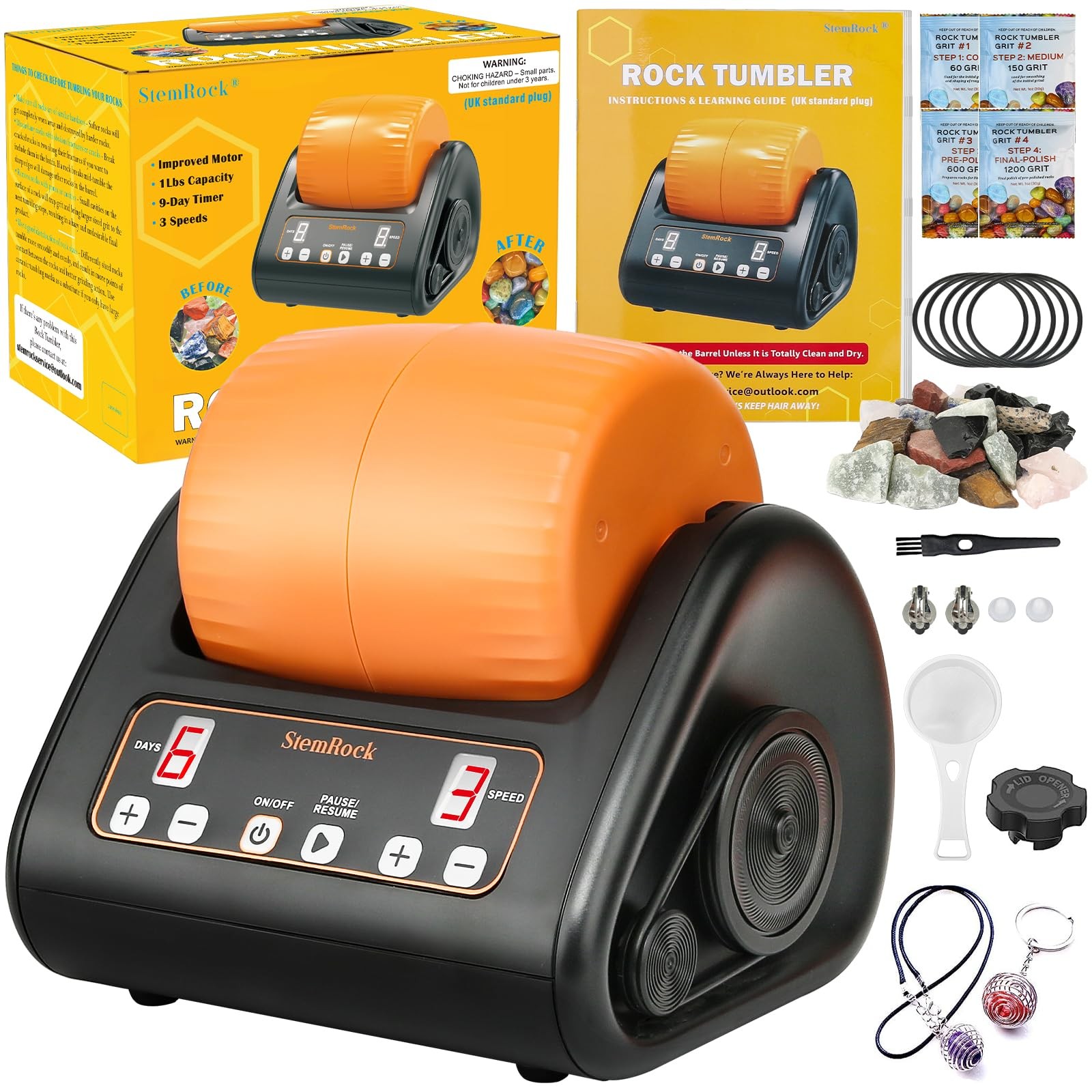 Upgraded Rock Tumbler Kit, Complete Rock Polisher Machine, Durable 1 Lb Barrel G