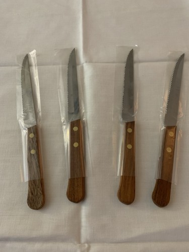 VTG Bloomfield #3926 Steak Knives 8.5” Stainless Steel Wood Handle Lot of 4
