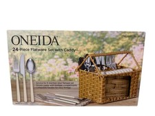 Oneida 24Pc Flatware Set with Woven Caddy Col...