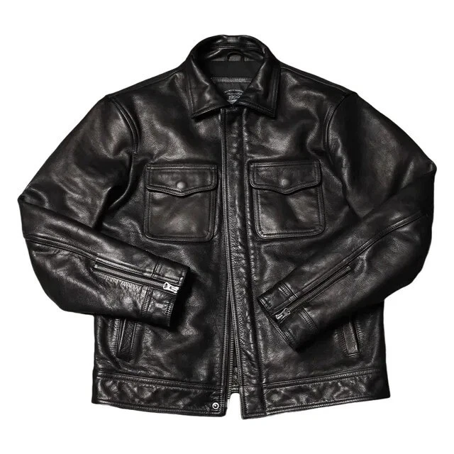 Men's Genuine Sheepskin Leather Motorcycle Vintage Black Cafe Racer Biker Jacket