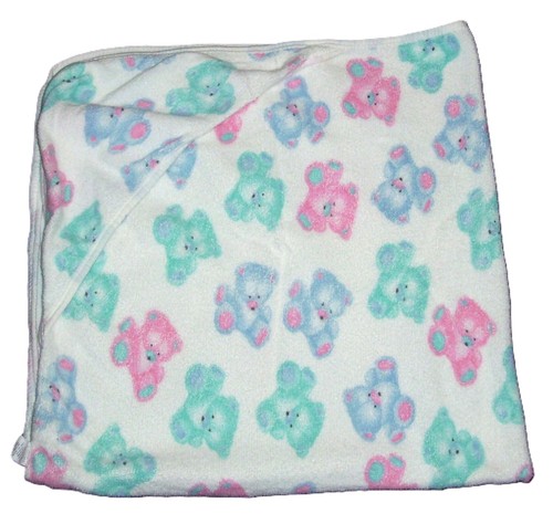 VTG Carters Pastel Teddy Bears Hooded Baby Towel Terry Cloth 90's