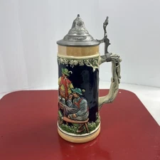 Gerz 1L Beer Stein Vintage Great Condition 9 Inches Tall Pewter Hinge Lid