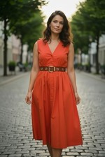 Michael Kors Optic Orange Pleated Belted Dress NWT Size Large