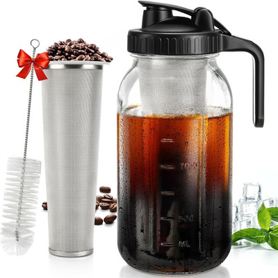 Cold Brew Coffee Maker 64 Oz,2-Quart Wide Mouth Cold Brew Maker with Stainless S