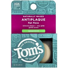 Toms of Maine Natural Waxed Antiplaque Flat Floss, Spearmint, 32-Yards, Pack ...