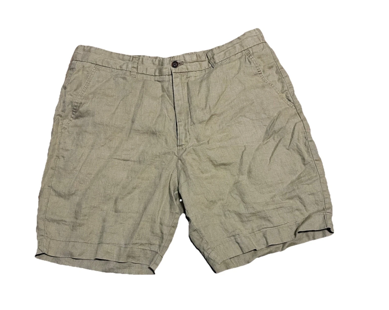 Zara Mens Linen Chino Shorts Size L/34” Khaki Beige 7” Inseam Summer Preppy