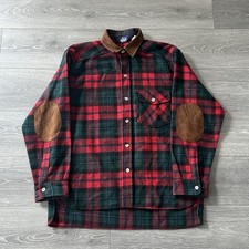 Vintage 80s Woolrich Suede Elbow Patch Plaid Wool Shirt Men s Medium Made In USA