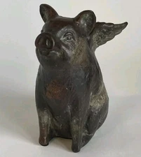 When Pigs Fly Figurine Sitting Pig With Wings Kitschy Whimsical Pottery 7 Inch K
