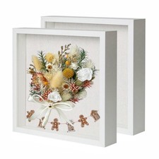 Muzilife Shadow Box Picture Frame with Linen Board Deep Wood 2pcs 8X8, White