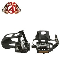 ALTA 9/16 Black Alloy Cage Pedals Large Toe Clips Buckle Straps Reflectors Pair.