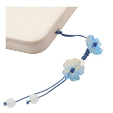Handmade Cute Blue Cherry Blossom Beads Phone Charm, Kawaii Braided Flower Charm