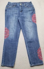Chico's So Slimming Girlfriend Ankle Jeans Women 0R Blue Denim Embroidered Patch