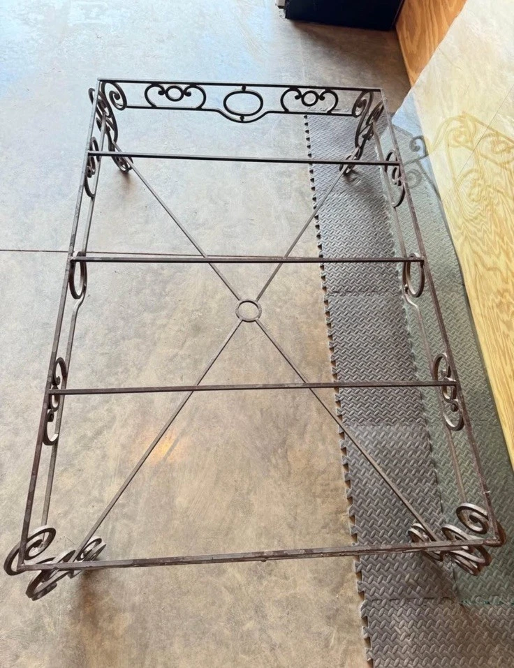 4ft X 6ft Custom Made Wrought Iron Rustic Coffee Table w/ Beveled Scallop Glass - Image 4 of 4