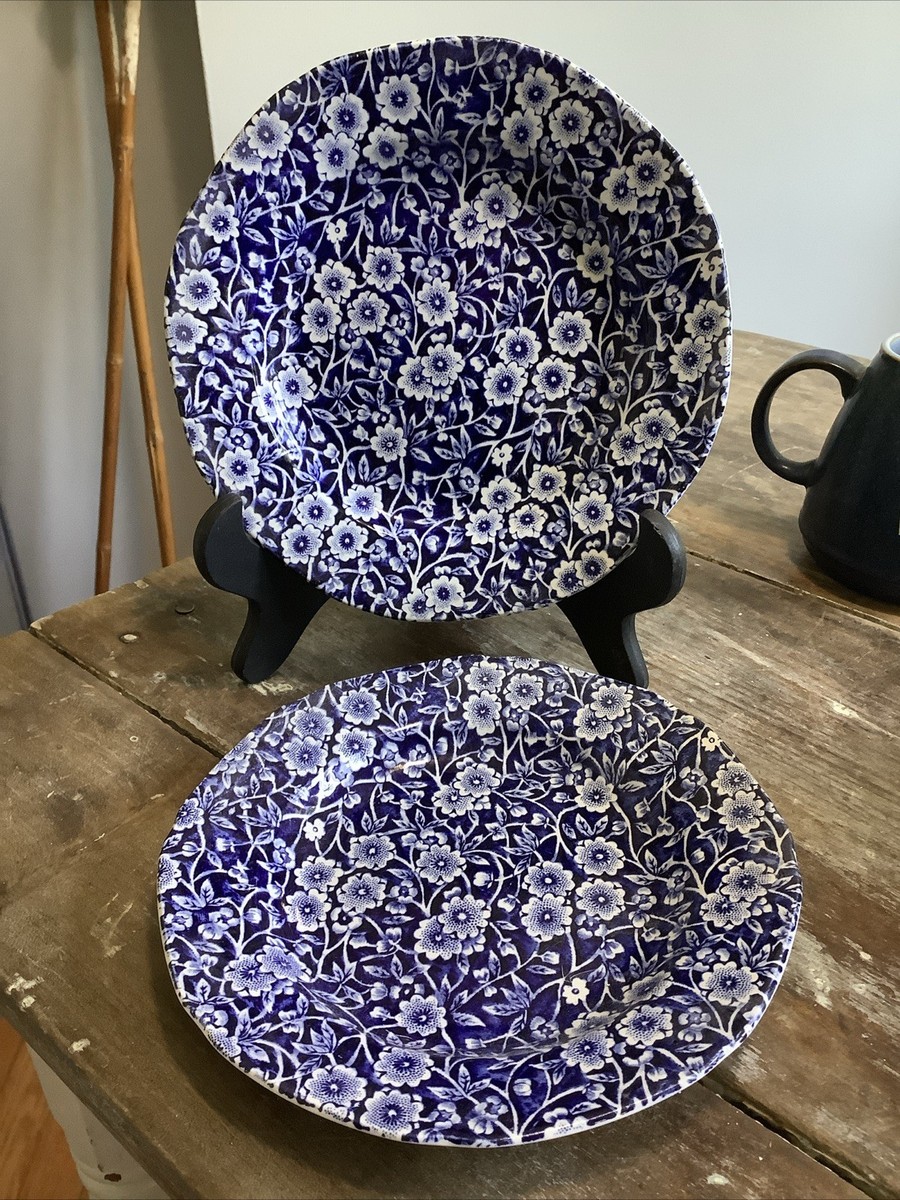 2 Burleigh Blue Calico Staffordshire England China Plates 2