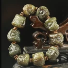 Pure natural hetian jade hand made lion  beads bracelet bangle #8