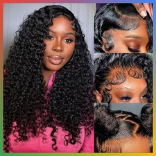 Human Hair Wig Deep Wave Lace Front 13x4 HD Transparent Pre Plucked 18 Inch For