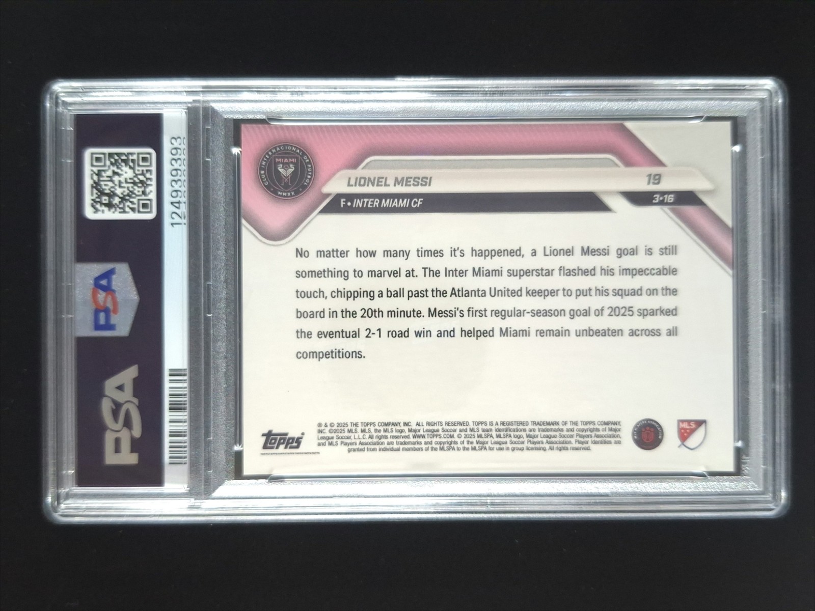 2025 Topps Now MLS Soccer LIONEL MESSI 3/5 Red Foil Inter Milan #19 PSA 10 view 2