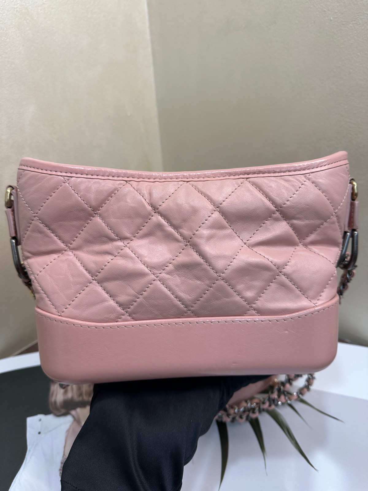 Authentic Chanel Gabrielle Mini Hobo Bag Pink Aged Calfskin 27 Series