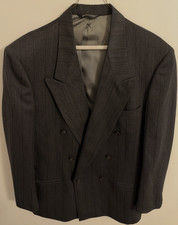 Double Breasted 42L Men's Sport Coat Black Striped 100% Wool USA Made