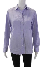 Grayson Womens 3/4 Sleeve Collared Striped Pocket Shirt Purple Blue Size 1
