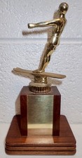 Vintage Male Water Ski Trophy Award w/ Walnut Base 7.75"
