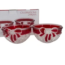 Celebrations by Mikasa Crystal Tealight Holders Set of 2 Clear Ruby Ribbon Bowls