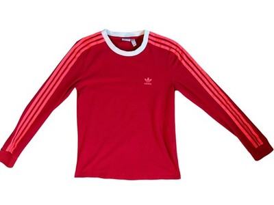 Adidas Women's Adicolor Shirt Stretch 3-Stripe Red Neon Hot Pink Size SMALL