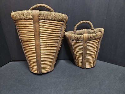 VTG SET Rustic Farmhouse Woven Wall Basket Decor Rattan/Split Reed Home Interior