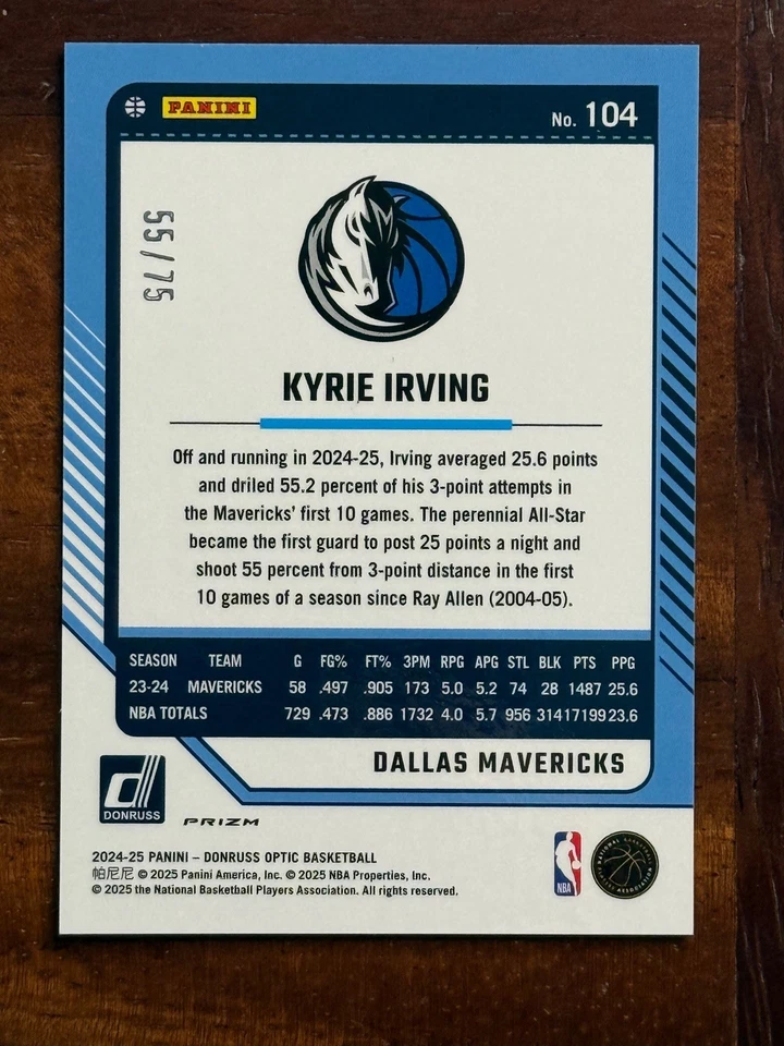 2024-25 Donruss Optic Kyrie Irving #104 Electricity International /75 MAVERICKS - Imagem 2 de 2