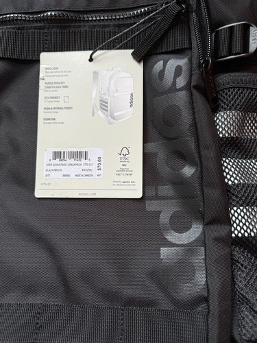 adidas Core Advantage 3 Large Backpack 16" Laptop Unisex Black/White - Picture 11 of 11
