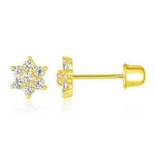 14k Yellow Gold Flower Childrens Earrings 5mm