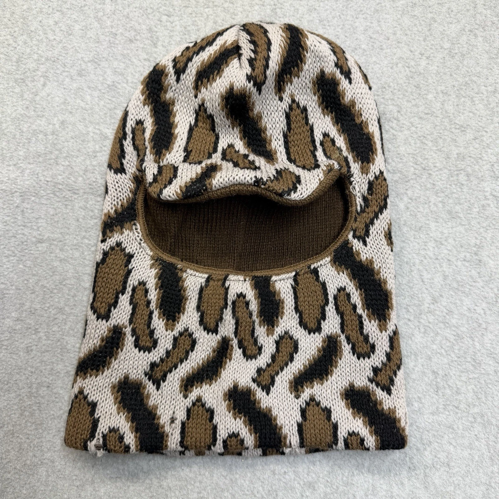 Vintage Cabela’s Camo 100% Wool Balaclava Face Hunting Ski Mask Hat Made USA