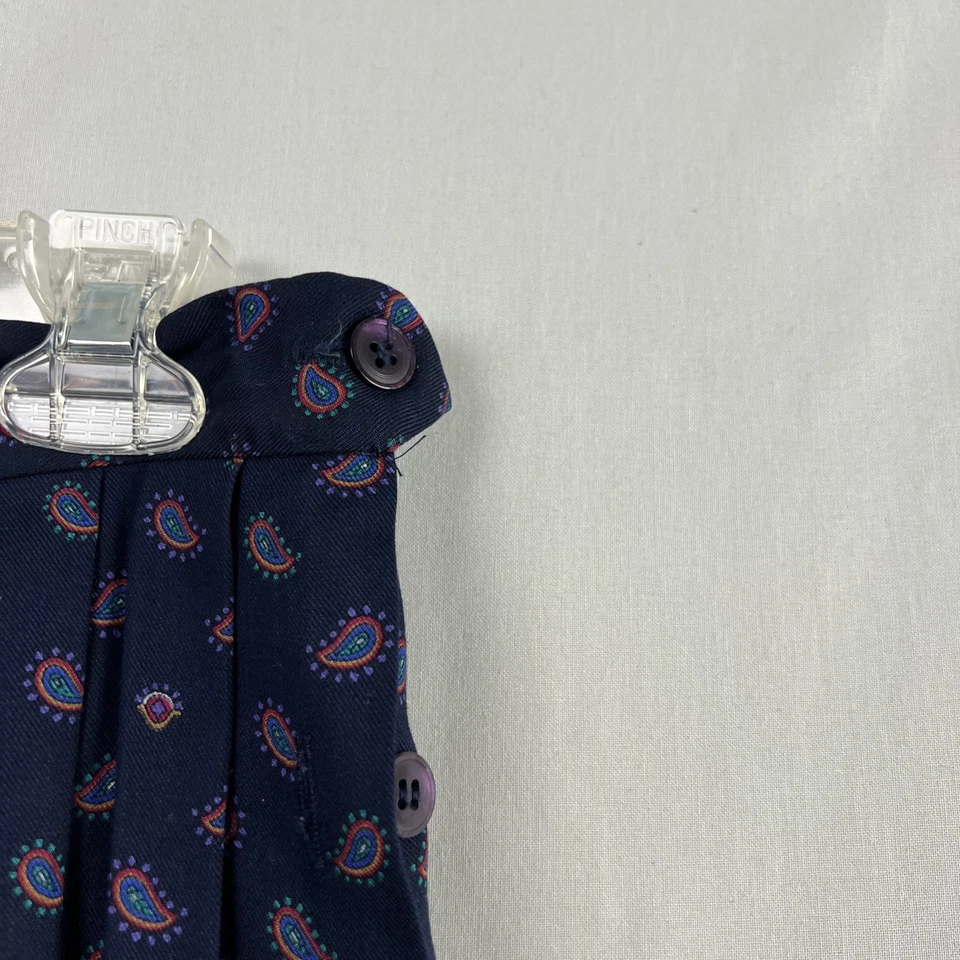 Falda Midi Susan Bristol Vintage Años 80 90 Para Mujer 12 Azul Marino Paisley Plisada Clásica Foto 3 de 4