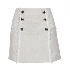 Veronica Beard-6-Cream silver-Starck metallic, tweed,A-Line,feminine, Mini Skirt