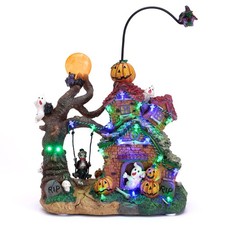 Halloween Decorations, Lighted Halloween Village Houses with Music and LED Li...